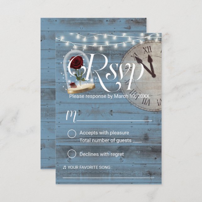 Rustic Fairytale Dusty Blue Barn Wedding RSVP (Front/Back)