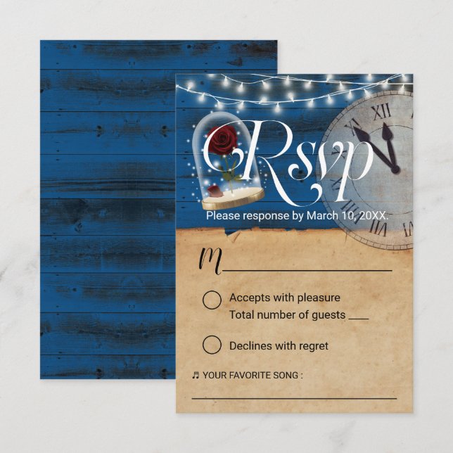 Rustic Fairytale Navy Blue Barn Wedding RSVP Card (Front/Back)