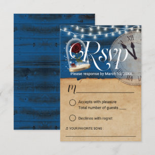Rustic Fairytale Navy Blue Barn Wedding RSVP Card