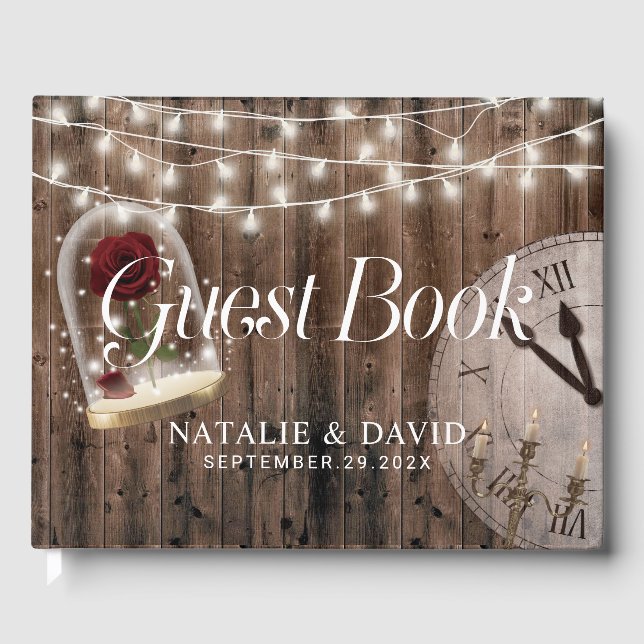 Rustic Fairytale Rose Glass Dome Wedding Guest Book (Front)