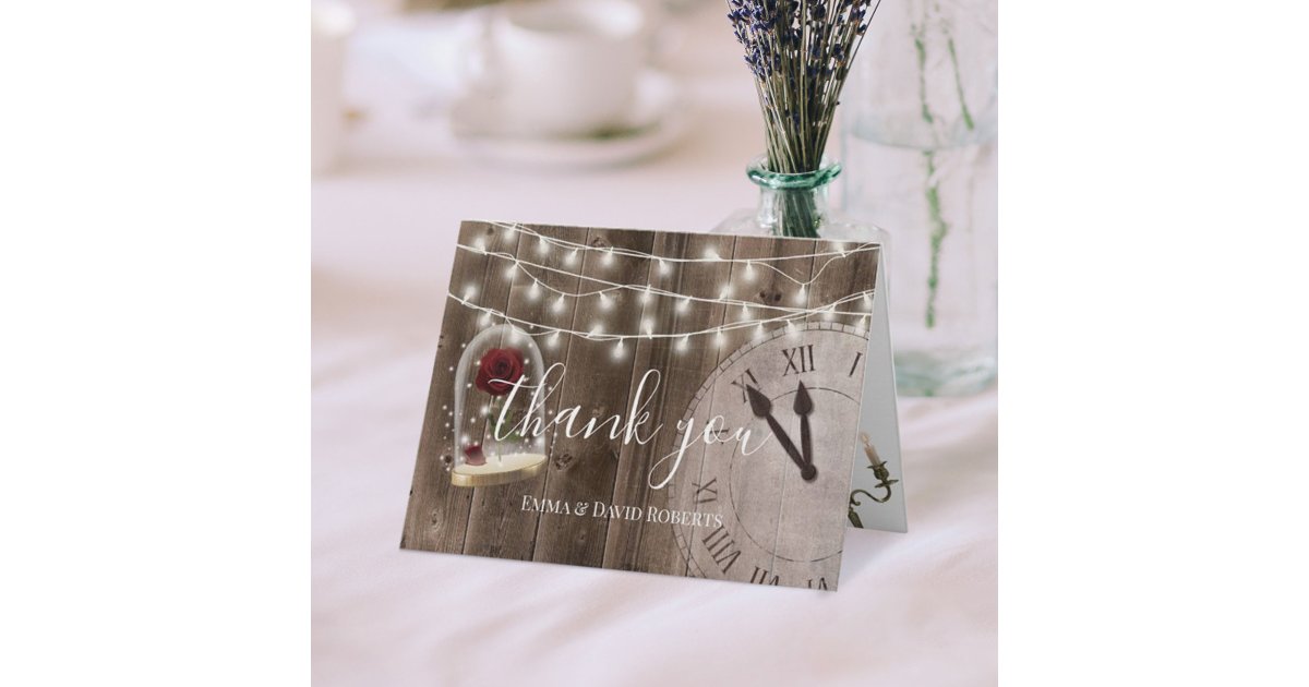 Rustic Fairytale Wedding Barn Wood Thank You Card | Zazzle