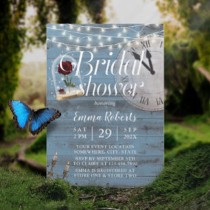 Rustic Fairytale Wedding Dusty Blue Bridal Shower Invitation
