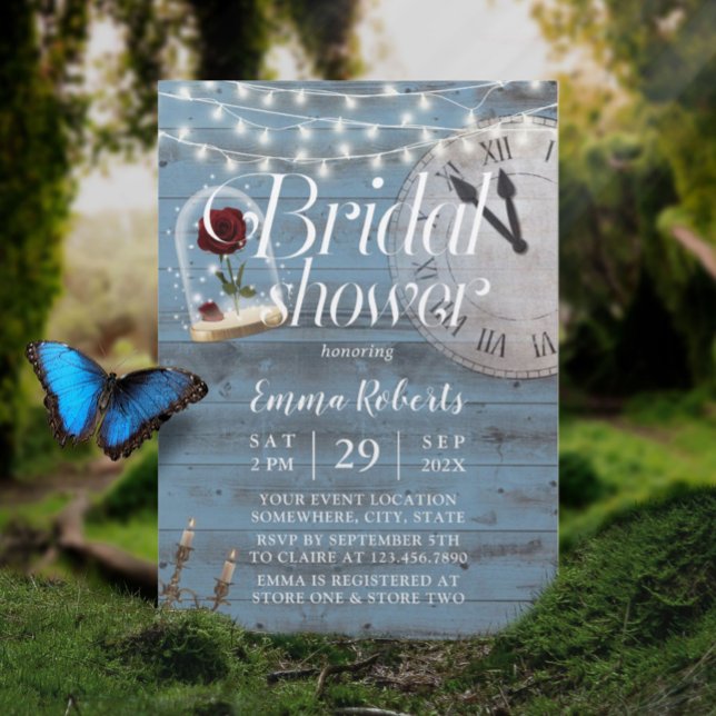 Rustic Fairytale Wedding Dusty Blue Bridal Shower Invitation (Creator Uploaded)