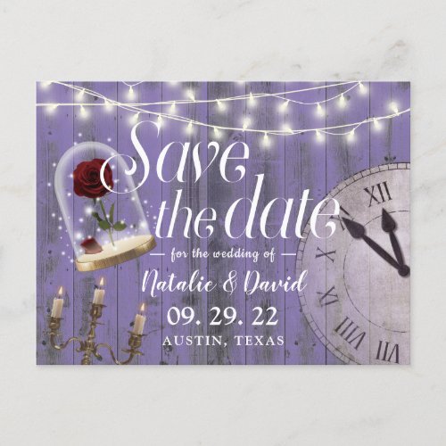 Rustic Fairytale Wedding Lavender Save the Date Announcement Postcard