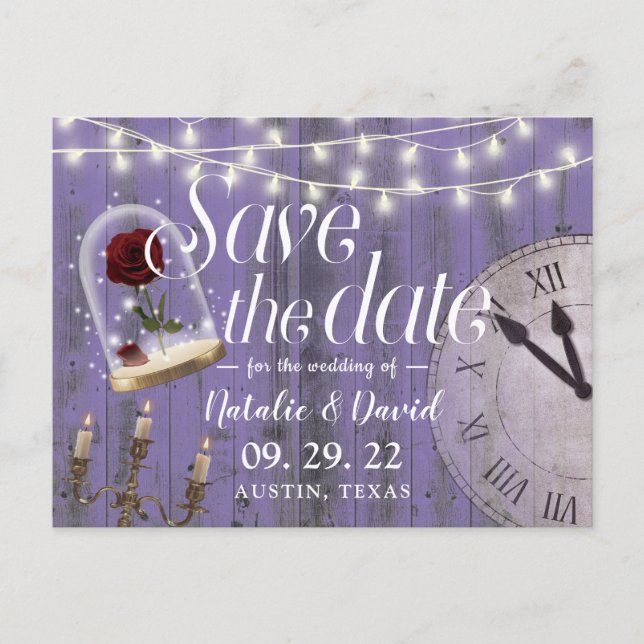 Rustic Fairytale Wedding Lavender Save the Date Announcement Postcard (Front)