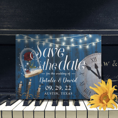 Rustic Fairytale Wedding Navy Barn Save the Date Announcement Postcard
