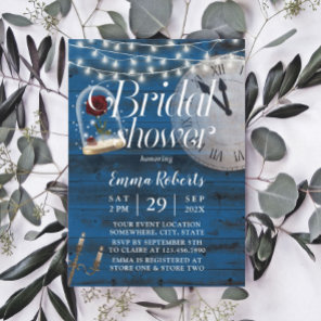 Rustic Fairytale Wedding Navy Wood Bridal Shower Invitation