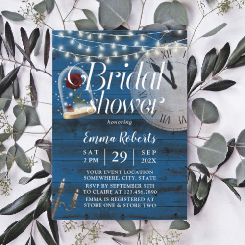 Rustic Fairytale Wedding Navy Wood Bridal Shower Invitation