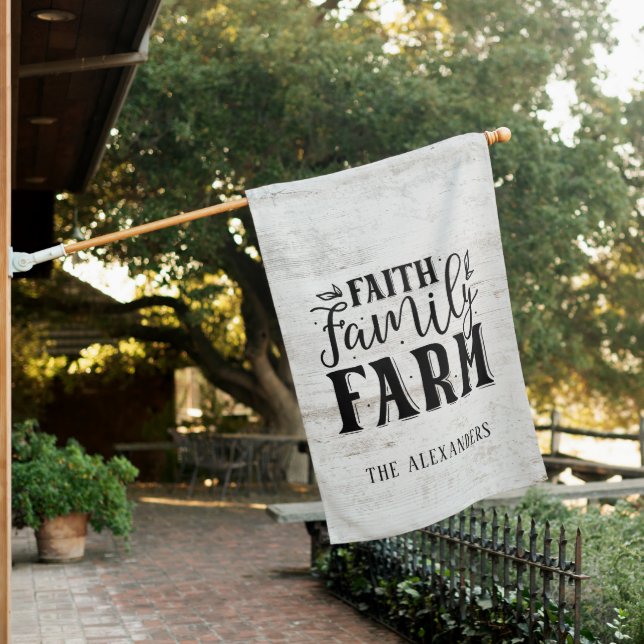 Rustic Faith Family Farm Wood Personalized Flag  (In SItu)