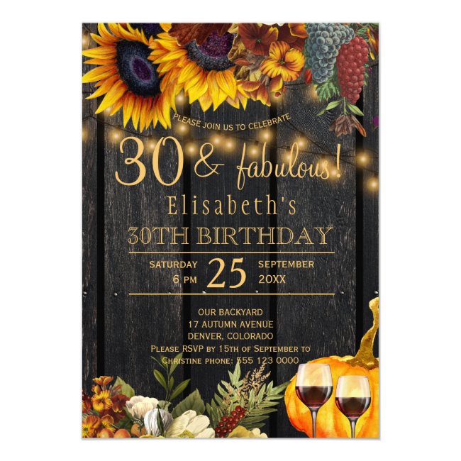 Rustic fall 30 and fabulous 30th birthday party invitation