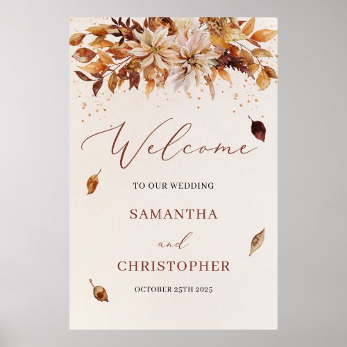 Rustic Fall and Autumn floral wedding welcome Poster