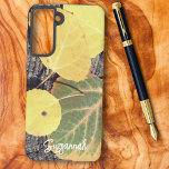 Rustic Fall Aspen Leaves Photograph Custom Samsung Galaxy S21 Case<br><div class="desc">This close-up nature photo shares fall color Quaking Aspen tree leaves. Personalize the text, remove the text or edit using the design tool to select a font style, size and color you prefer. You can also add this design, where it fits appropriately, to one of the other phone case brands...</div>