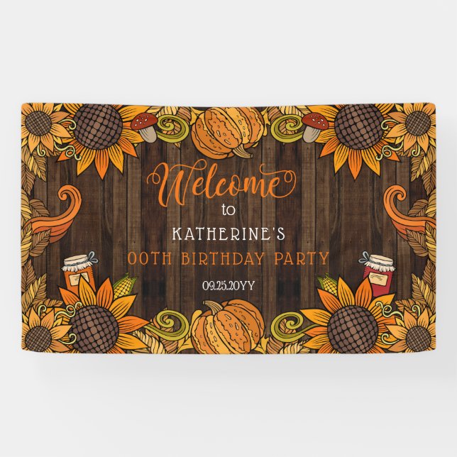 Rustic Fall | Autumn Birthday Party Welcome Banner (Horizontal)
