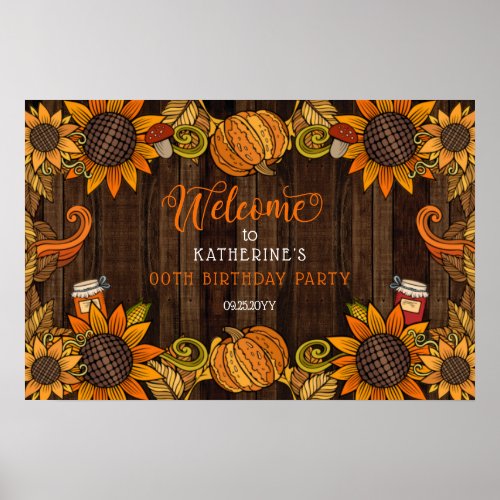 Rustic Fall  Autumn Birthday Party Welcome Poster