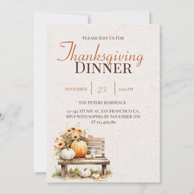 Rustic Fall Autumn Boho Thanksgiving Invitation (Front)