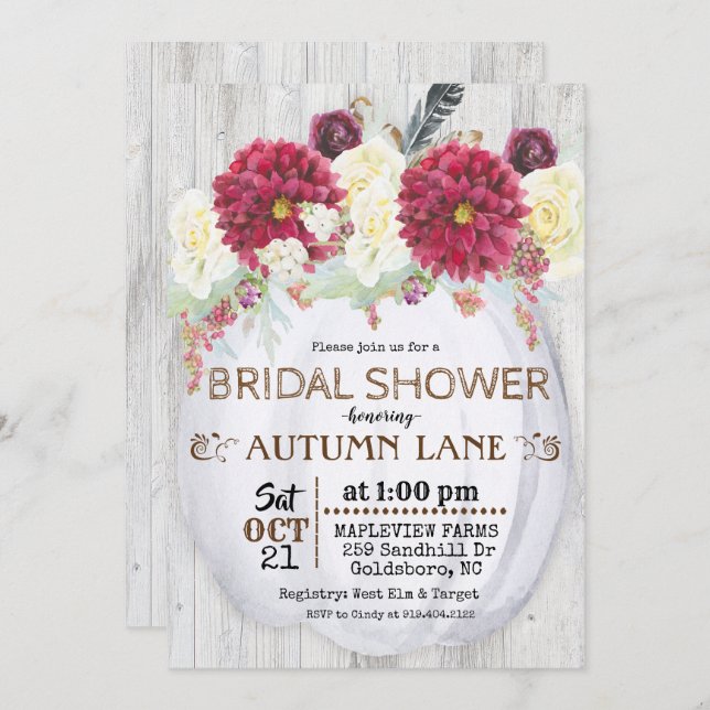 Rustic Fall Autumn Bridal Shower Invitation (Front/Back)