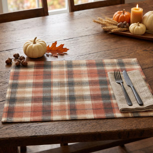 Rustic Fall Autumn Classic Plaid Rust Cream Black Cloth Placemat