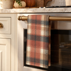 Rustic Fall Autumn Classic Plaid Rust Cream Black Kitchen Towel