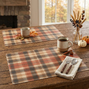 Rustic Fall Autumn Classic Plaid Rust Cream Black Placemat