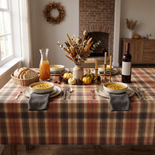 Rustic Fall Autumn Classic Plaid Rust Cream Black Tablecloth