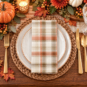 Rustic Fall Autumn Classic Plaid Rust Cream Brown Cloth Napkin