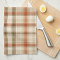 Button Rusted Transparent Rustic Fall Autumn Classic Plaid Rust Cream Brown Kitchen Towel | Zazzle
