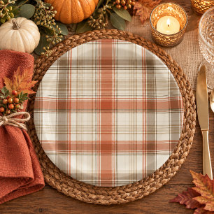 Rustic Fall Autumn Classic Plaid Rust Cream Brown Paper Plates