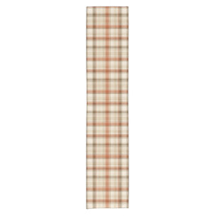 Rustic Fall Autumn Classic Plaid Rust Cream Brown Short Table Runner