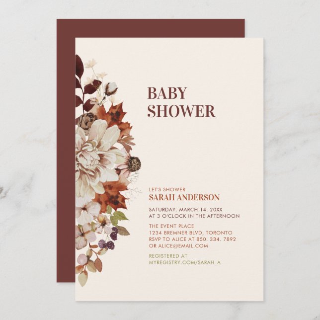 Rustic Fall Autumn Floral Baby Shower Invitation (Front/Back)