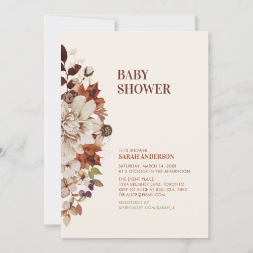 Rustic Fall Autumn Floral Baby Shower Invitation