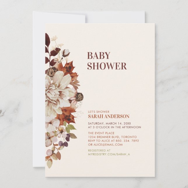 Rustic Fall Autumn Floral Baby Shower Invitation (Front)