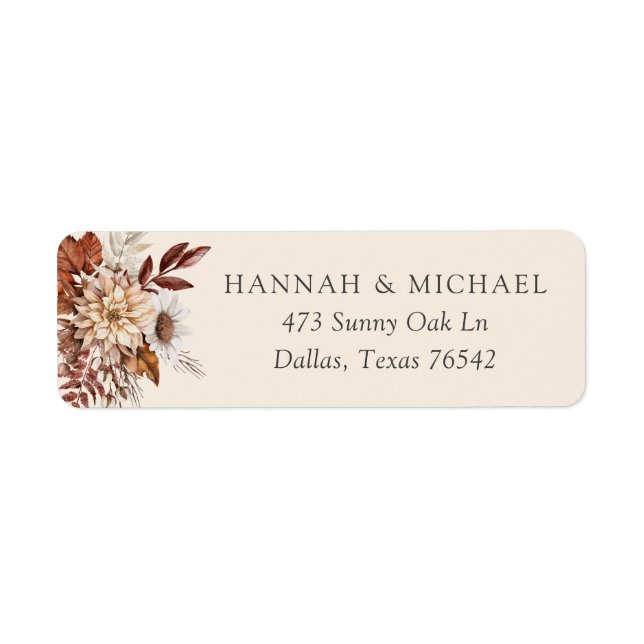 Rustic Fall Autumn Floral Foliage Return Address Label (Front)