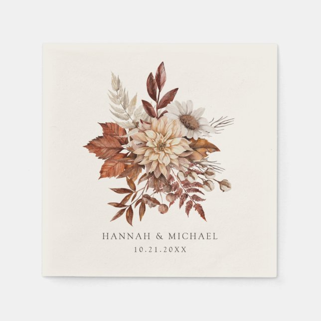 Rustic Fall Autumn Floral Foliage Wedding Napkins (Front)