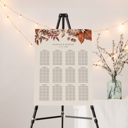 Rustic Fall Autumn Floral Wedding Seating Chart Foam Board