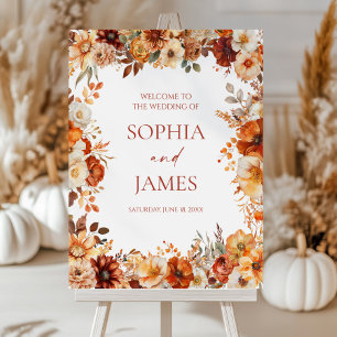 Rustic Fall Autumn Floral Wedding Welcome Sign