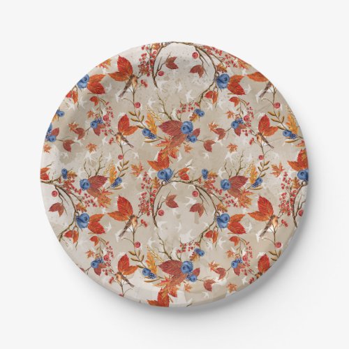 Rustic Fall Autumn Flower Floral Pattern Paper Plates