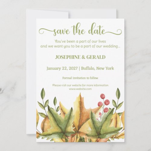 Rustic Fall Autumn Foliage Wedding Save the Date Invitation