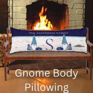 Rustic Fall Autumn Gnome Navy Dusty Blue pumpkins Body Pillow