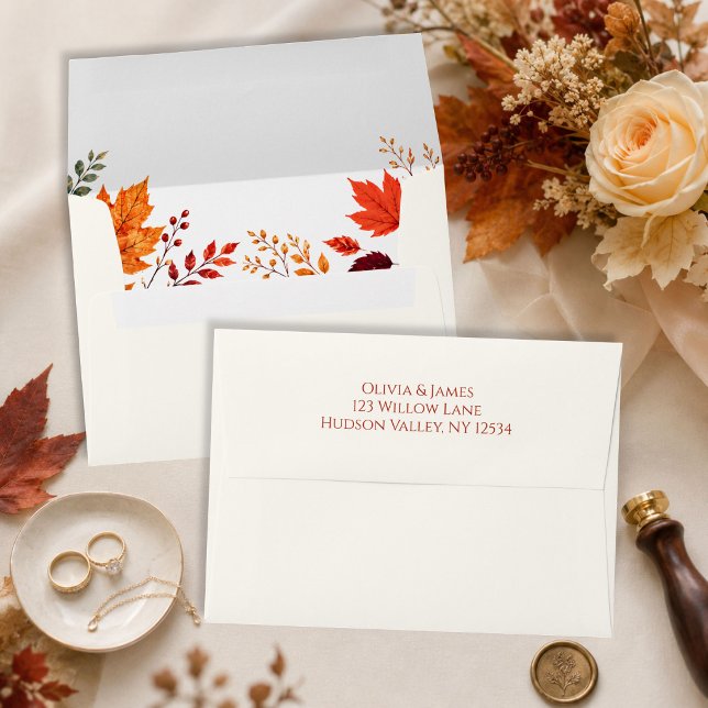 Rustic Fall Autumn Ivory & Orange Leaves Envelope (Creator Uploaded)