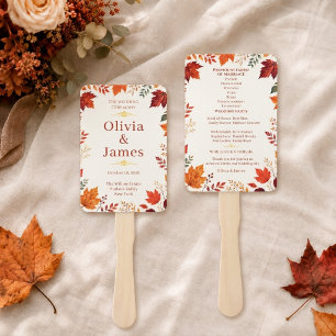 Rustic Fall Autumn Ivory & Orange Leaves Hand Fan