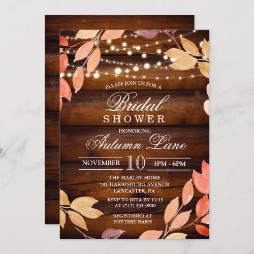 Rustic Fall Autumn Leaves Bridal Shower Invitation