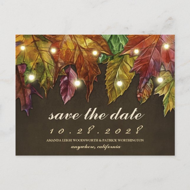 Rustic Fall Autumn Leaves Save The Date Cards (Front)
