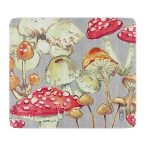 Rustic Fall Autumn Mushroom Woodland Nature Gray Cutting Board