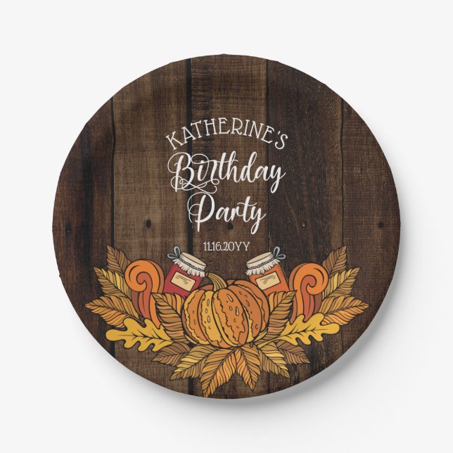 Rustic Fall |Autumn Pumpkin |Leaves Birthday Party Paper Plates (Front)