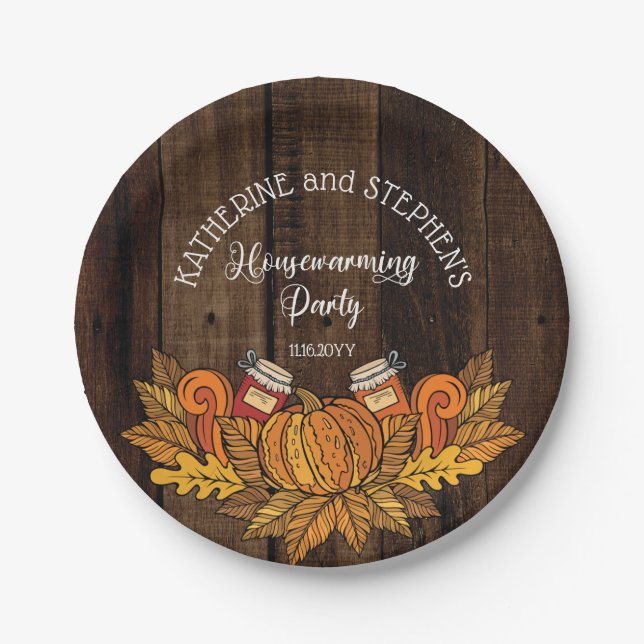 Rustic Fall |Autumn Pumpkin |Leaves Housewarming Paper Plates (Front)