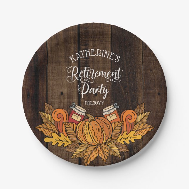 Rustic Fall |Autumn Pumpkin Retirement Party Paper Plates (Front)