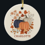 Rustic Fall Autumn Pumpkin Wildflowers Custom Name Ceramic Ornament<br><div class="desc">A rustic hand drawn pumpkins, floral and foliage design ideal for Fall Autumn. A beautiful pumpkins design featuring neutral tones and floral illustrations and leaves. Rustic pumpkins design ideal for Autumn Fall decor, Thanksgiving and Halloween etc. Perfect for anyone who loves hand drawn illustrations of nature, pumpkins, wildflowers and Fall...</div>