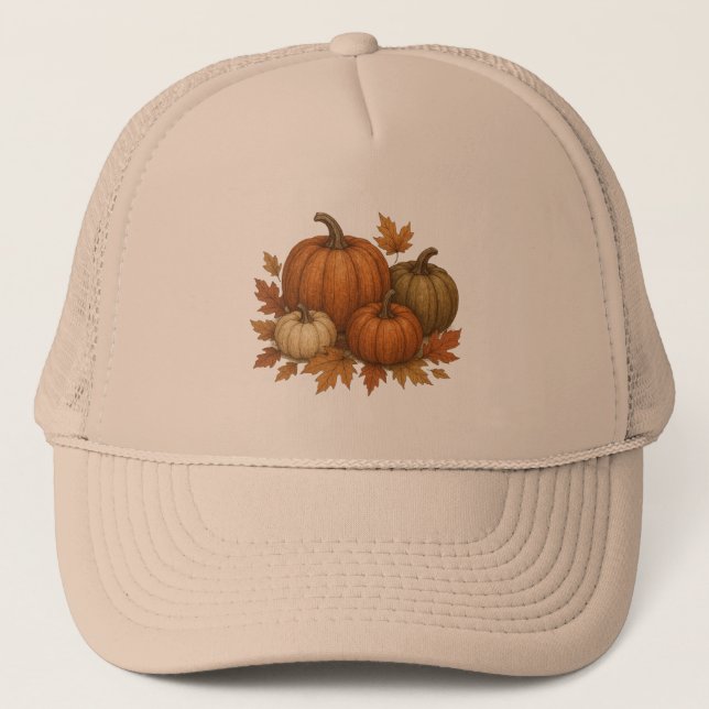 Rustic Fall/Autumn pumpkins & leaves Trucker Hat (Front)