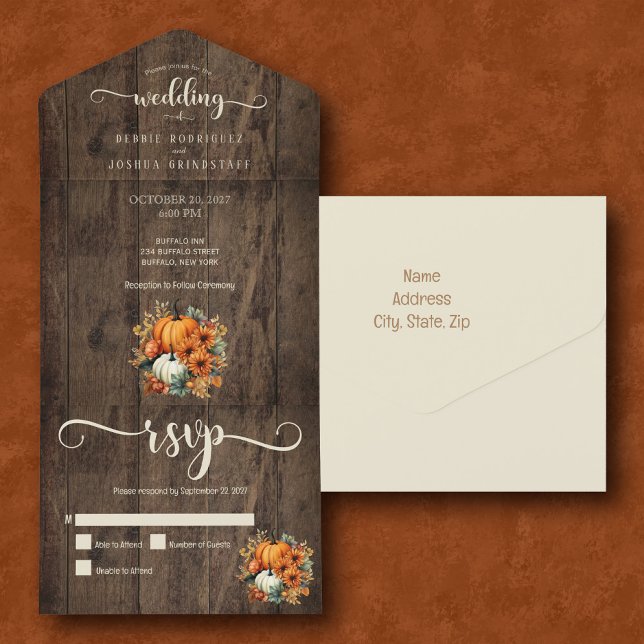 Rustic Fall Autumn Pumpkins Wedding All In One Invitation (Creator Uploaded)