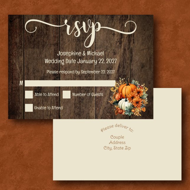 Rustic Fall Autumn Pumpkins Wedding RSVP Card (Creator Uploaded)